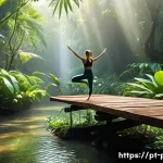 동양 철학에서의 도와 기 개념 - A serene morning scene in a lush Brazilian rainforest, sunlight filtering through dense green foliag...