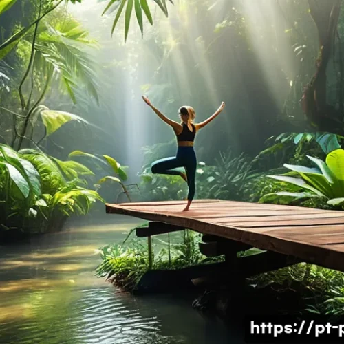 동양 철학에서의 도와 기 개념 - A serene morning scene in a lush Brazilian rainforest, sunlight filtering through dense green foliag...